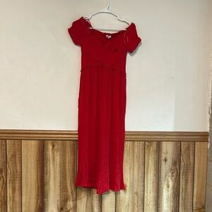 Patrons of Peace Size Medium Red Print Smoked Jumpsuit